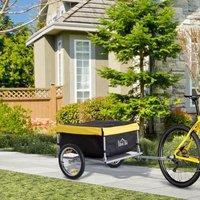 HOMCOM Bicycle Bike Cargo Wagon Trailer Folding Storage Oxford Fabric Cover Yellow in Black