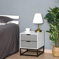 HOMCOM Bedside Cabinet Nightstand 2 Drawer Unit Storage and Metal Base in White