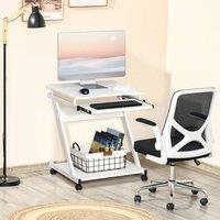 HOMCOM Movable Computer Desk with 4 Moving Wheels Sliding Keyboard Tray Home Office in White