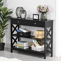 HOMCOM Console Table Sofa Desk w/ Shelves Drawers for Living Room Entryway Bedroom in Black