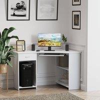 HOMCOM L-Shaped Corner Computer Desk w/ 2 Shelves Worktop Keyboard Tray in White
