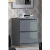 FWStyle Stora 2 Drawer High Gloss Grey Bedside Table Cabinet