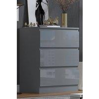 FWStyle Stora 3 Drawer High Gloss Grey Bedside Table Cabinet