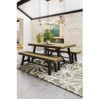 FWStyle 1.6M Fixed Top Modern Industrial Driftwood Pine Dining Table in Brown