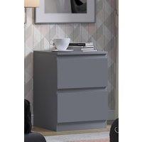 FWStyle 2 Drawer Bedside Table Nightstand Dark Matt Grey Bedroom Furniture