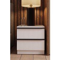 FWStyle Scalloped White 2 Drawer Bedside Table Nightstand Ripple Effect Finish