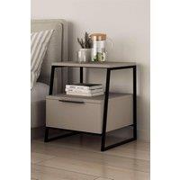 FWStyle Mocha Grey 1 Drawer Modern Bedside Table Nightstand Black Metal Frame
