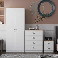 FWStyle 3 Piece Bedroom Furniture Set Matt White Oak Effect Top Bedside Wardrobe Chest