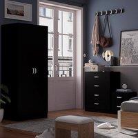 FWStyle Black 3 Piece Bedroom Furniture Set Bedside, Wardrobe, 4 Drawer Chest