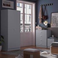 FWStyle Grey 3 Piece Bedroom Furniture Set Bedside, Wardrobe, 4 Drawer Chest