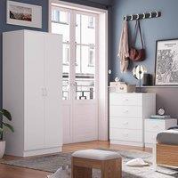 FWStyle White 3 Piece Bedroom Furniture Set Bedside, Wardrobe, 4 Drawer Chest