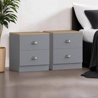 FWStyle Set Of 2 Bedside Table Chests Grey Oak Effect Nightstands