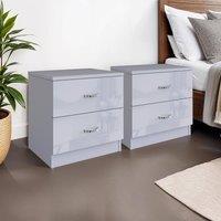 FWStyle Grey Gloss Set Of 2 Bedside Table Chests Scratch Resistant Nightstands