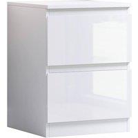 FWStyle Gloss White 2 Drawer Bedside Table Scratch Resistant