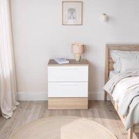 FWStyle 2 Drawer Bedside Table Nighstand Two Tone White & Oak