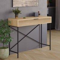FWStyle Oak Effect Large Console Table 1 Push Open Drawer Metal Frame in Brown