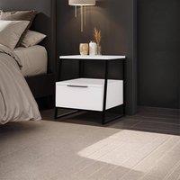 FWStyle White 1 Drawer Bedside Table Nightstand Black Metal