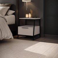 FWStyle Grey 1 Drawer Bedside Table Nightstand Black Metal