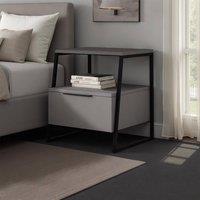 FWStyle Dark Grey 1 Door Bedside Table Nightstand Black Metal