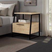 FWStyle Oak 1 Door Bedside Table Nightstand Black Metal in Brown