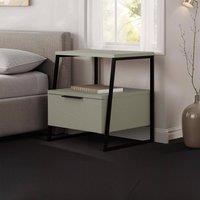 FWStyle Sage Green 1 Door Bedside Table Nightstand Black Metal