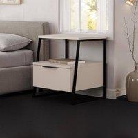FWStyle Sandstone 1 Door Bedside Table Nightstand Black Metal in Beige