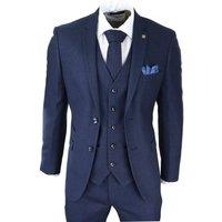 Paul Andrew Men Arthur Blue 3 Piece Suit Birdseye Suit in Navy | Size: 46R