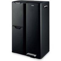Tower Recycling Pedal Bin, Three Individual Compartments with Removable Inner Buckets, Carbon Steel Body, 60L, Forest Green in Black