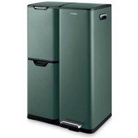 Tower Recycling Pedal Bin, Three Individual Compartments with Removable Inner Buckets, Carbon Steel Body, 60L, Forest Green in Dark Green