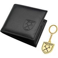 West Ham United FC Men Black PU Wallet & Gold Keyring Set
