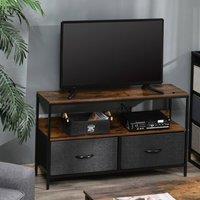 HOMCOM TV Cabinet, TV Console Unit W/ Foldable Linen Drawers, TV Stand for Living Room in Brown