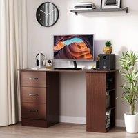 HOMCOM 120cm Computer Desk Writing PC Table Workstation Laptop w/ 3 Shelf & Drawers in Walnut