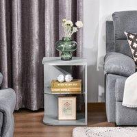 HOMCOM Modern Side Table Three Layer Bedside Table Nightstand w/ 2 Storage Shelves in Grey