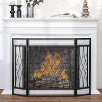 HOMCOM 126cm 3 Panel Metal Folding Fireplace Screen Protective Guard Child in Black