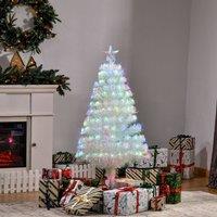 HOMCOM 4FT Prelit Artificial Christmas Tree Fiber Optic Xmas Decoration in White