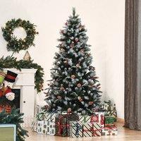 HOMCOM 6FT Artificial Snow Dipped Christmas Tree Xmas Pencil Tree Holiday in Green