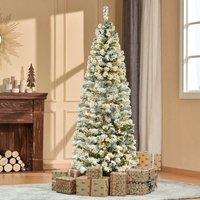 HOMCOM 6FT Prelit Snow Flocked Christmas Tree Light Indoor Home Xmas in Green