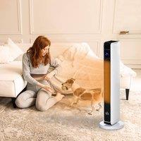 HOMCOM 2200W Indoor Tower Space Fan Heater 10-49 degree Timer Remote in White