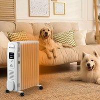 HOMCOM 2500W Oil Filled Radiator, 11 Fin Portable Heater w/ Timer Remote Control in White