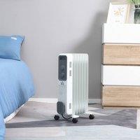HOMCOM Oil Filled Radiator 7 Fin Portable Heater with Wheels in White