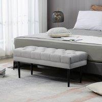 HOMCOM Bed End Bench Button Tufted Accent Bench for Living Room in Grey