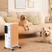 HOMCOM Oil Filled Radiator 9 Fin Portable Heater with Timer Remote Control in White