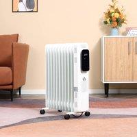 HOMCOM Oil Filled Radiator 11 Fin Portable Heater with Timer Remote Control in White