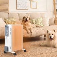 HOMCOM Oil Filled Radiator 11 Fin Heater with Wheels and 3 Heat Settings in White
