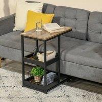 HOMCOM Industrial C-Shaped Mobile Couch Bed Side Table with 3-tier Storage in Dark Brown