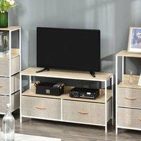 HOMCOM TV Cabinet, TV Console Unit W/ Foldable Linen Drawers, TV Stand for Living Room in Light Grey