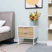 HOMCOM Modern Bedside Table with 2 Drawers Sofa Side Table for Bedroom in White