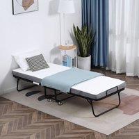 HOMCOM Folding Bed with 10cm Mattress Portable Guest Bed with Metal Frame in White | Size: Single