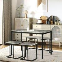 HOMCOM Dining Table Set Concrete Effect Kitchen Table and Chairs in Grey