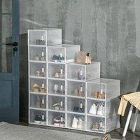 HOMCOM 18PCS Stackable Shoe Box Clear Plastic Shoe Storage Box
